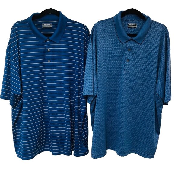 Performance Shirt Lot C Men 3X Ben Hogan Striped Geometric Polo Blue Easy Care - Picture 1 of 11